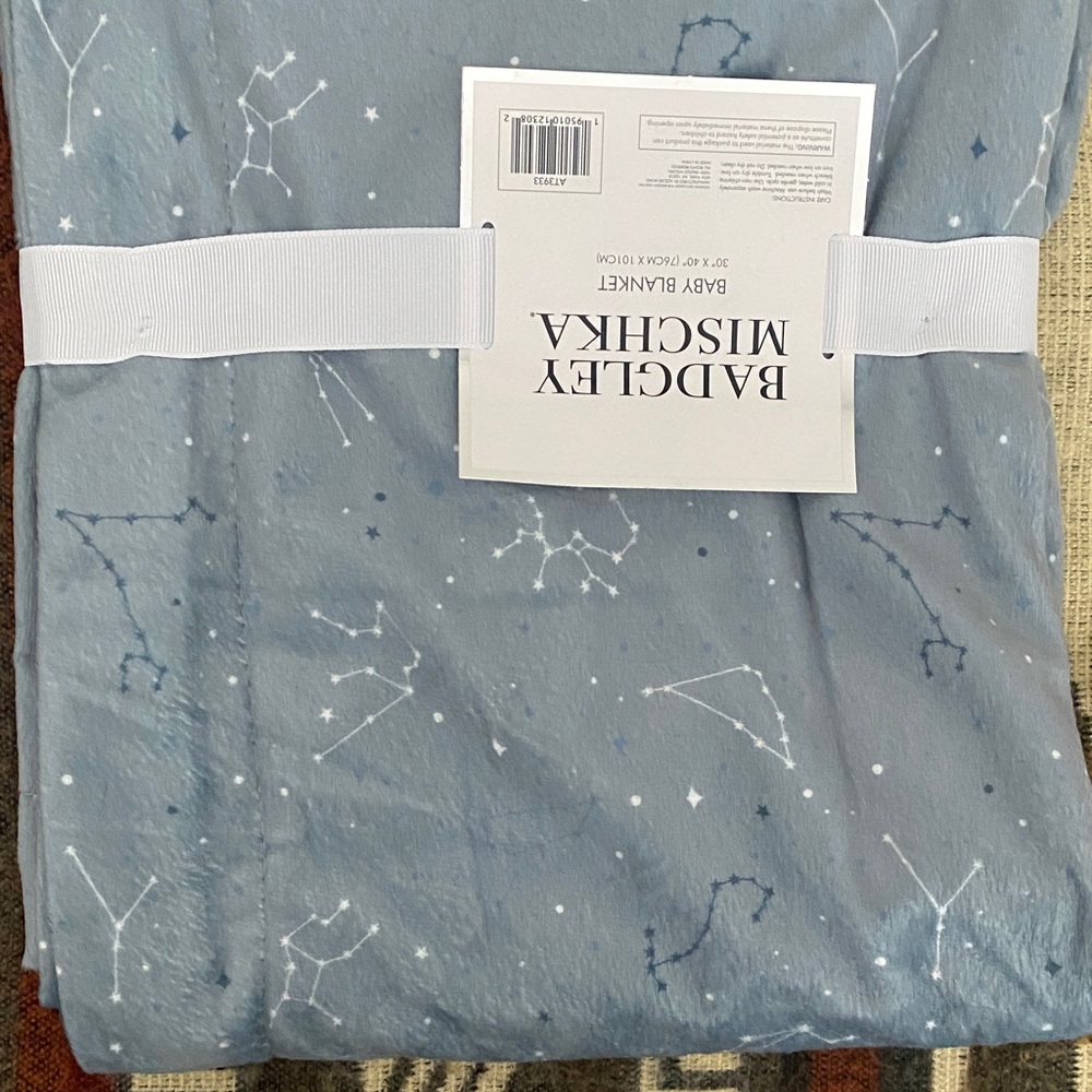 Badgley Mischka Dusty Blue Constellation Baby Blanket